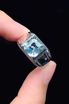 Natural aquamarine ring 925 sterling silver finished mens ring Birthstone Gift - £177.03 GBP