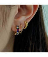 Curved Chain Drop CZ Stud earrings Sterling Silver 16k Gold