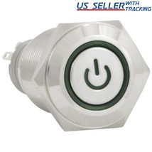 16Mm 12V Momentary Push Button Power Switch Stainless Steel Green Led Waterproof - £12.63 GBP