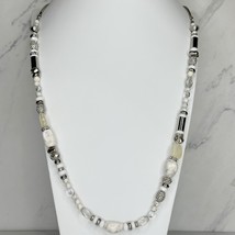 Chico&#39;s White and Rhinestone Beaded Long Silver Tone Necklace - £15.63 GBP