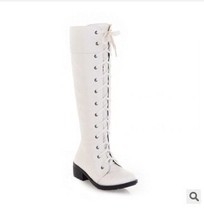 Lady Big Size 43 Velvet Lace-Up Motorcycle High Heeled Boots Women Round Toe Kne - $60.78