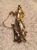 Lady With Great Dane On A Chain Brooch - $10.00