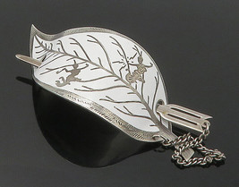 SIAM 925 Sterling Silver - Vintage White Enamel Floral Leaf Chained Pin - TR2305 - £150.97 GBP