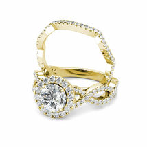 2.00CT Round Halo Diamond Engagement Ring Band Set 14K Yellow Gold Plated - £100.77 GBP