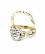 2.00CT Round Halo Diamond Engagement Ring Band Set 14K Yellow Gold Plated - £99.55 GBP