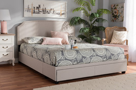 Louise Beige Fabric Upholstered 2-Drawer Queen Size Platform Storage Bed - $11,449.65 MXN