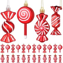 24 Pcs Christmas Candy Lollipop Ornament Set Vibrant Red White Candy Cane Orname - £30.04 GBP