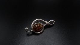 Vintage Sterling Silver Amber Treble Clef Music Note Brooch Pin 3.6cm - £30.69 GBP