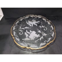 Frosted Cherubs Angel&#39;s Wings Glass Platter, Gold Scallop Rim Tray Servi... - $224.87 MXN