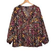 Shein Curve Blouse Womens Plus 1x Ditsy Floral Print Deep V Neck Peplum Top - £8.62 GBP