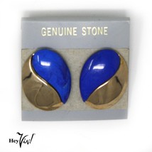 Vintage 1980s Blue Stone Button Earrings on Card New/Old Store Stock - H... - £12.49 GBP