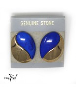 Vintage 1980s Blue Stone Button Earrings on Card New/Old Store Stock - H... - £12.64 GBP
