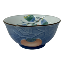 Andrea Sadek Japanese Hand Painted Persimmon &amp; Leaf Blue Color Porcelain Bowl - £14.08 GBP