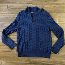 Vintage POLO RALPH LAUREN Silk Cashmere Blue Cable Knit 1/4 Zip Sweater XL - £67.94 GBP