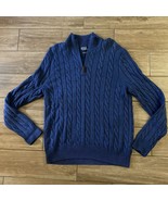 Vintage POLO RALPH LAUREN Silk Cashmere Blue Cable Knit 1/4 Zip Sweater XL - £67.15 GBP
