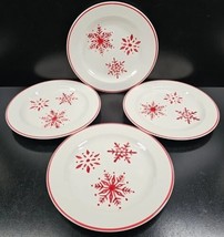 4 Martha Stewart Red Snowflakes Dessert Plates Set Winter Jubilee MSE Di... - $46.40