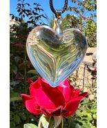 Clear Glass Heart Necklace Puffy Heart Pendant Glass Charm Heart Choker ... - $17.79