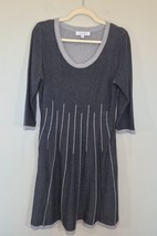 Madison Grey Scoop Neck Pleated Flare Knit 3/4 Sleeves Sweater Dress LARGE - £15.14 GBP