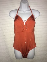 Nip Tuck Bond-eye Corset Halter Swimsuit Rust Orange Sz Us 10 Au 14 New - $79.00