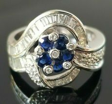 Vintage Royal Round Blue Sapphire Diamond 18k White Gold Over Ring 2.10Ct - £89.08 GBP