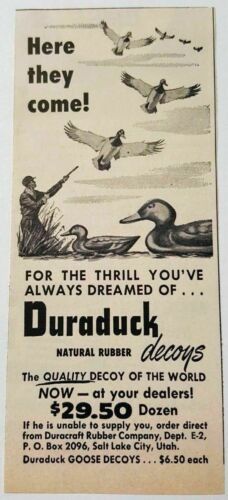 Primary image for 1954 Print Ad Duraduck Natural Rubber Duck & Goose Hunting Decoys