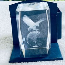 Crystal Solid Glass 3D Effect Laser Etched Eagle Over Earth 3” Art Glass - £17.46 GBP