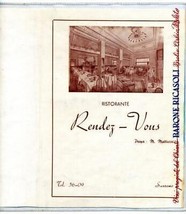 Rendez Vous Menu San Remo Italy 1957  - £19.57 GBP