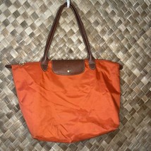 Longchamp Le Pliage Medium Orange Brown Nylon Leather Shoulder Purse Bag - $64.35