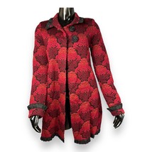 Icelandic Design Button Sweater Woven Floral Texture knit Duster Size Me... - £47.47 GBP