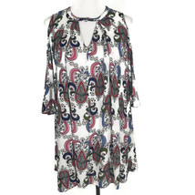 Umgee Womens Shirt Size S Small Blue Cold Shoulder Bell Sleeve Boho Paisley - £18.05 GBP