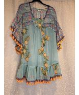 Modaposa Blouse / Cover Up Citrus Floral Tassels Peasant Boho Resort Siz... - $44.69 CAD