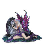 Purple Tribal Fairy Sitting With Midnight Key Lock Dark Unicorn Figurine... - $199.41 CAD