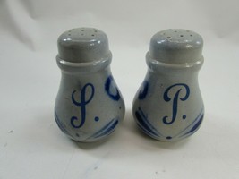 Vintage Gray Stoneware Blue Accents Germany Salt Pepper Shakers Set Shak... - $44.54