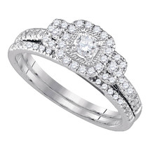 14k White Gold Round Diamond Bridal Wedding Engagement Ring Band Set 1/2... - £625.72 GBP