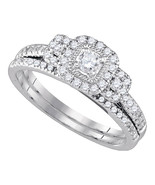 14k White Gold Round Diamond Bridal Wedding Engagement Ring Band Set 1/2 Ctw - £628.74 GBP