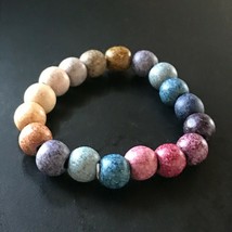 Estate Muted Rainbow Colored Wood Round Smooth Bead Stretch Bracelet – will fit  - £11.68 GBP