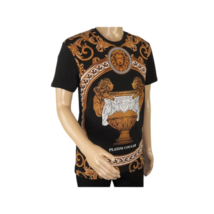 Mens PLATINI Sports Shirt With Rhine Stones Lion Medallion Chain SS3560 Black image 3