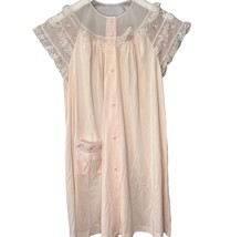 Vintage Shadowline Satin Nylon Short Sleeve Robe Size M Blush Pink Lace ... - $29.65