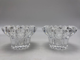 Crystal Candle Stick Holders Glass Pair Low Profile Modern Fluted Edge 2... - $29.39