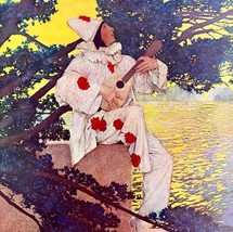 Pierrot&#39;s Serenade 1908 Parrish Clown Jester Mandolin Art Print Sunset DWBB1 - £78.83 GBP