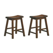 18-inch Height Saddle Seat Stools 2pc Set Solid Wood Cherry Finish Casual - £119.27 GBP