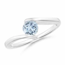 Angara Natural 5mm Aquamarine Ring in Sterling Silver (Ring Size: 6.5) - £146.84 GBP