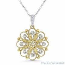 0.04 ct Diamond 14k Yellow &amp; White Gold Flower Charm Pendant with Chain Necklace - £341.65 GBP