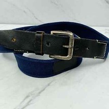 Hunt Club Blue Web Belt with Brown Genuine Leather Trim Size 40 Mens - $16.82