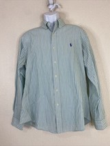 Ralph Lauren Men Size L Green Striped Button Up Shirt Long Sleeve Preppy - $8.24