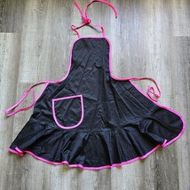 Bib Apron Womens Ruffle Pocket Tie Black Pink Maid Kitchen Costume Cosplay - £15.94 GBP