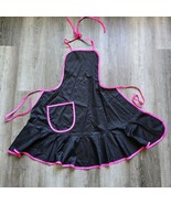 Bib Apron Womens Ruffle Pocket Tie Black Pink Maid Kitchen Costume Cosplay - £15.76 GBP