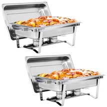 2 Pack 8 Qt Stainless Steel Chafer Rectangular Dish Buffet Chafing Set S... - £81.61 GBP