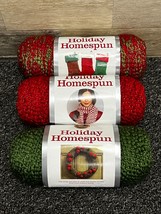 Lion Brand Holiday Homespun Yarn: Lot of 3 in colors Mistletoe Wreath &amp; Berry - £19.25 GBP