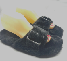 Dream Pairs Women 7 M Black Slides Fuzzy Fluffy Comfort Sandals Slip On ... - $18.65